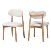 Baxton Studio Wattsu Boucle Upholstered Dining Chair Set of 2- Mid-Century Modern Side Chair with Solid Wood Frame and Rounded Backrest, Natural and White